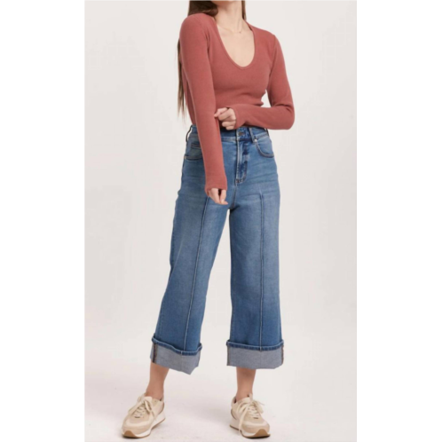 DEAR JOHN DENIM high rise cropped wide leg jeans in shallou