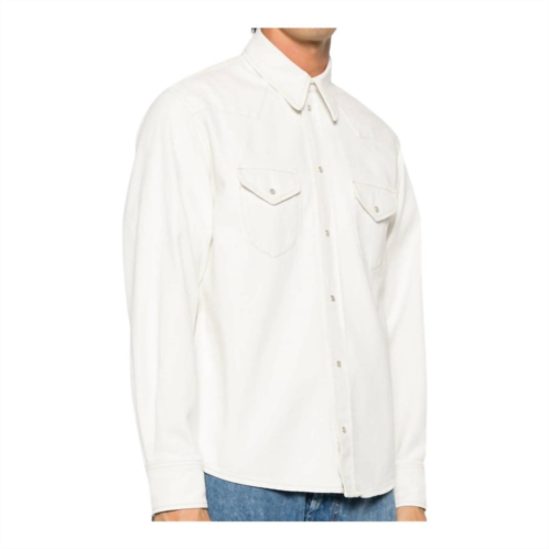 BALLY mens denim button down shirt in mother of pearl