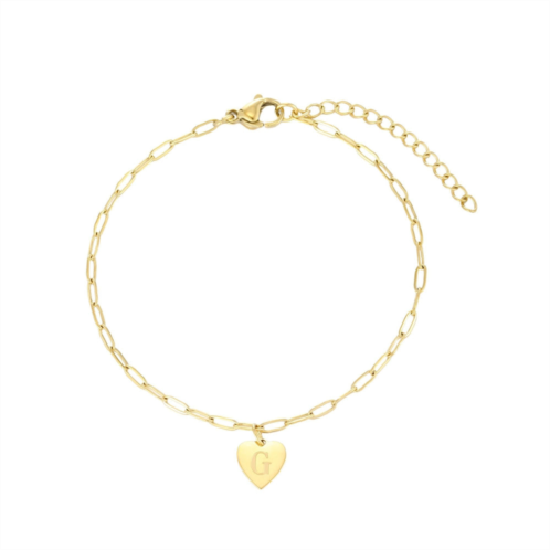 Adornia tarnish resistant 18k gold plated initial engraved heart paperclip chain bracelet