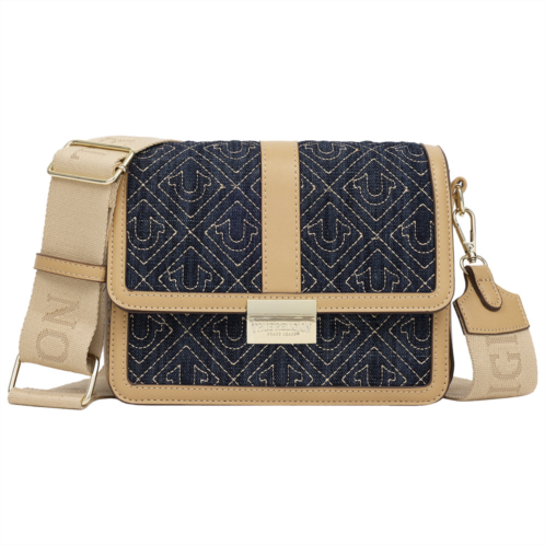 true religion logo lock modern flap denim crossbody bag