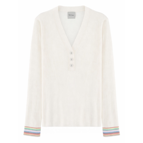 PAUL SMITH neutrals deep v-neck buttoned cotton sweater