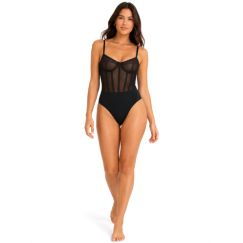 The Athletic Side Of Us lady liberty corset body suit sheer adjustable strap in black