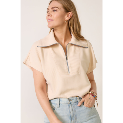 SPANX womens airessentials ribbed short sleeve half zip top