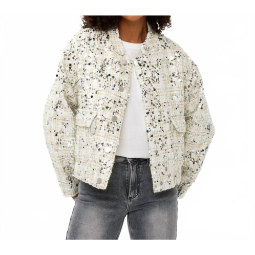 ESQUALO sequine bomber jacket in off white