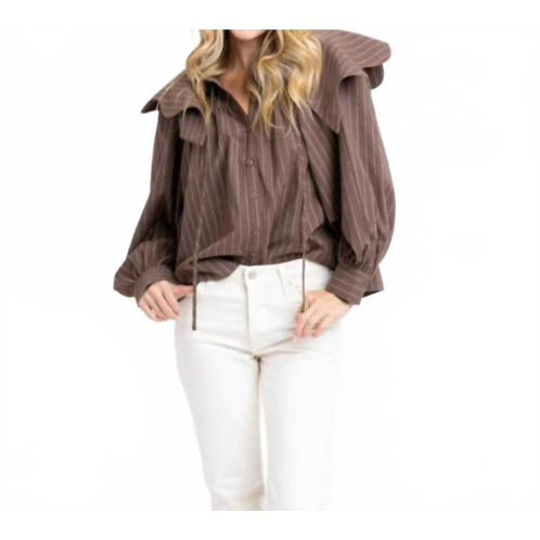 Karlie stripe peterpan collar top in brown