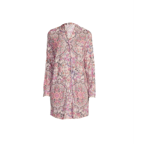 johnny was womens neena floral print notch collar knit chest pocket long sleeve nightshirt…
