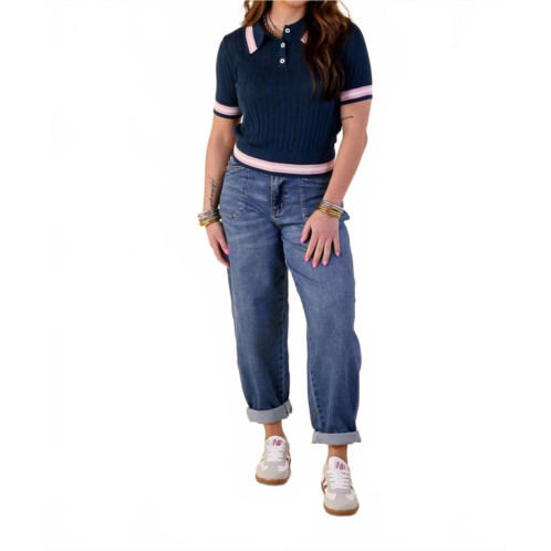 Simply Southern cher polo sweater in navy