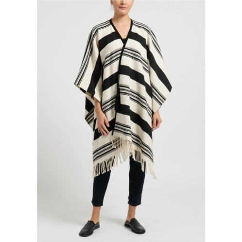 ETRO jacquard mantella cape in white & black with black suede tassles