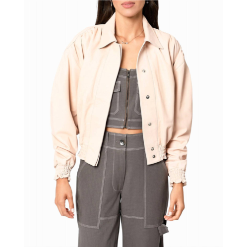 Nicole Miller collared leather jacket in blush