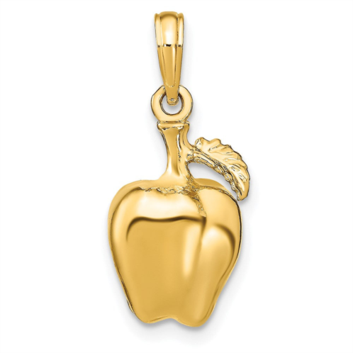 Diamond2Deal 14k yellow gold 3-d apple with stem and leaf charm pendant