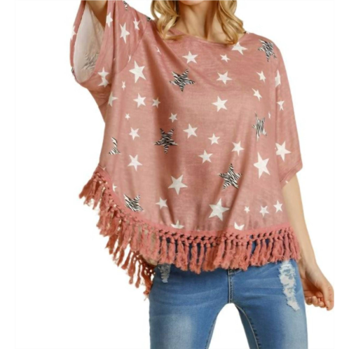 Umgee star print tassel top in mauve