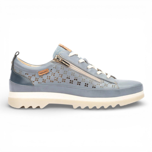 Pikolinos WOMENS denim blue leather lace up zip trainer sneaker shoes - vigo