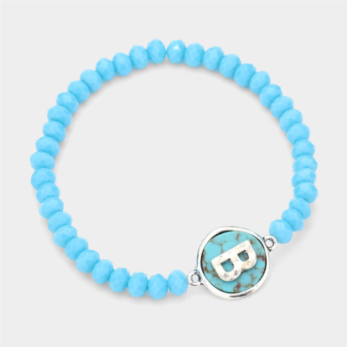 FASHNZFAB -b- initial monogram turquoise charm faceted beaded stretch bracelet turquoise