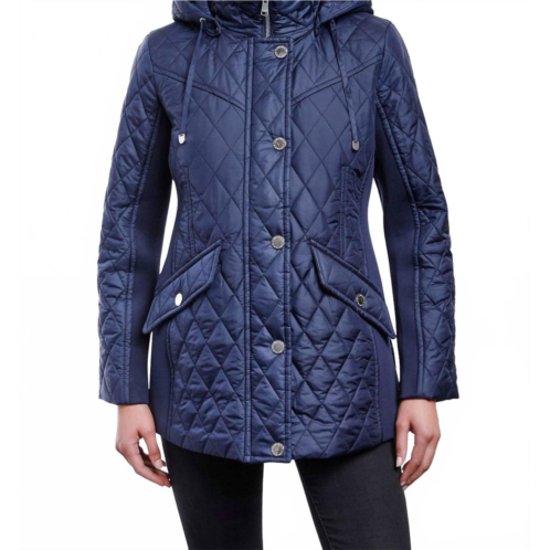 London Fog zip front hooded quilted jacket in navy