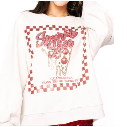 QUEEN OF SPARKLES beige & red sparkle slice sweatshirt in beige and red