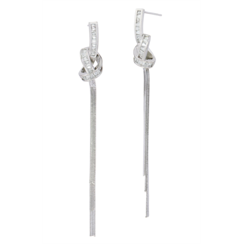 SAVVY CIE JEWELS rhodium plated white cz knot with fringe earrings