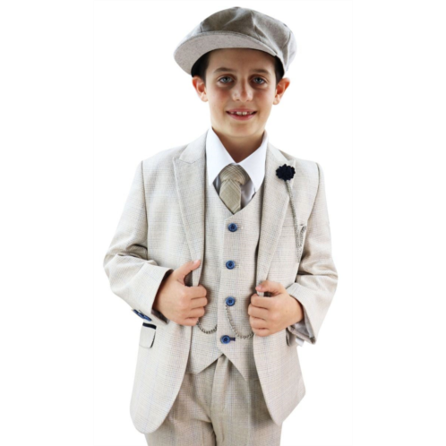 Oliver Tweed boys 3 piece cream herringbone Tweed check classic suit