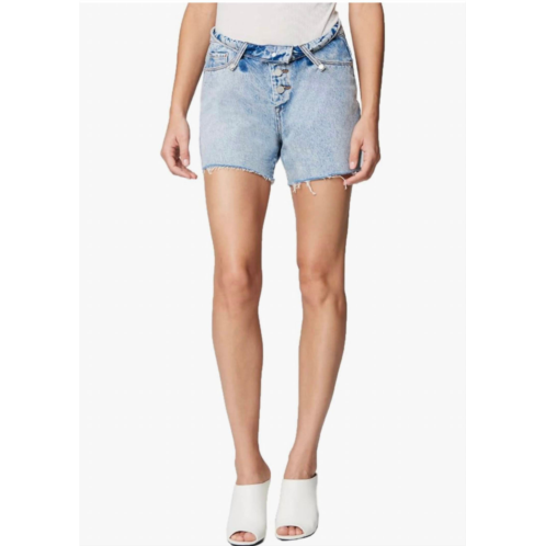BLANKNYC womens denim mom short with fold over waist detail in lets role