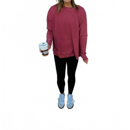 Mono b waffle ribbed pullover in garnet red