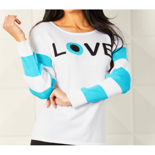 Angel Apparel love eye crewneck sweatshirt in white/turq