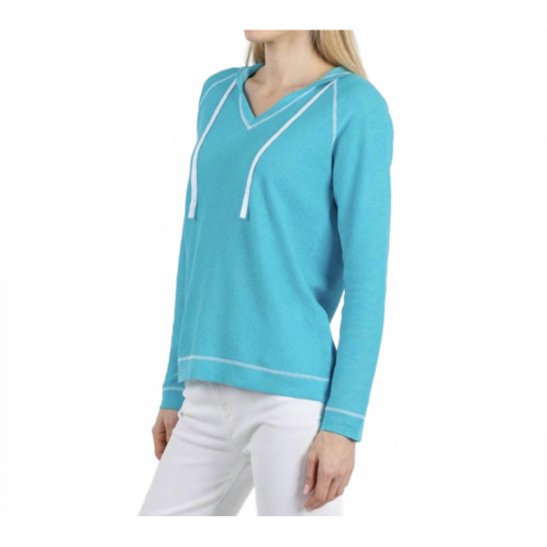 Elliott Lauren waffle stitch v-neck hoodie in turquoise
