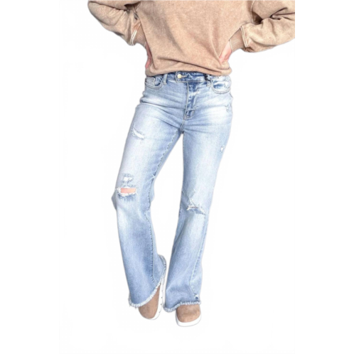 Judy Blue audrey high waist flare jeans with shield pocket in light wash