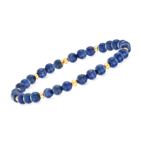 RS Pure by ross-simons 5mm lapis bead stretch bracelet with 14kt yellow gold