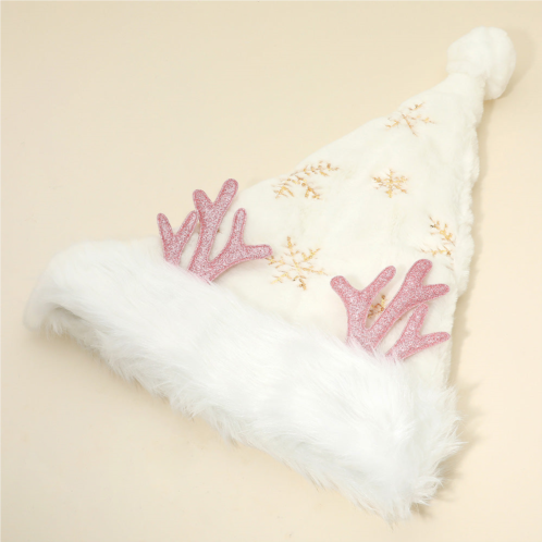 FASHNZFAB fluffy christmas antler accent sequin snowflake pattern santa hat