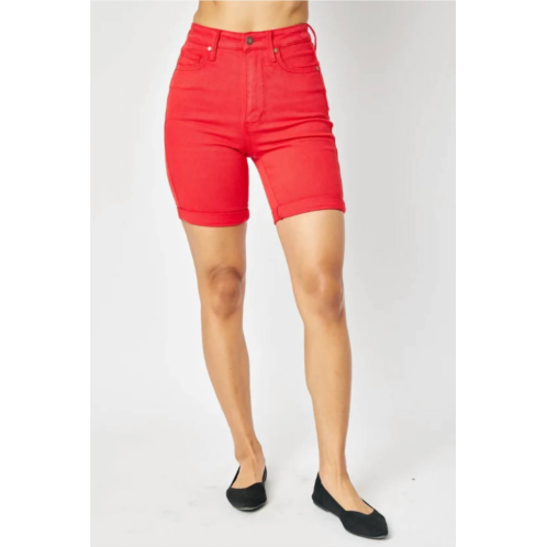 Judy Blue womens paula tummy control red bermuda shorts