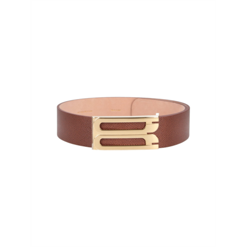 VICTORIA BECKHAM textured brown strap with polished gold-tone buckle belt