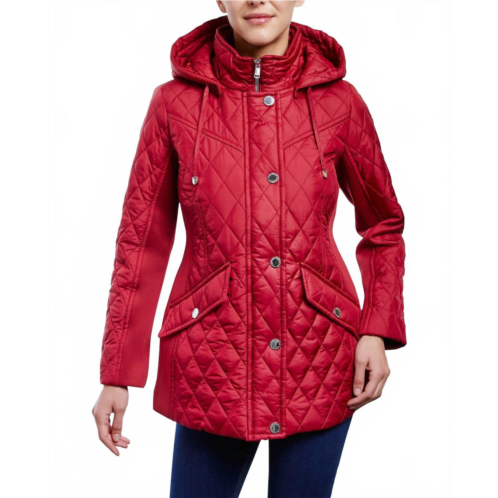 London Fog zip front hooded quilted jacket in chili
