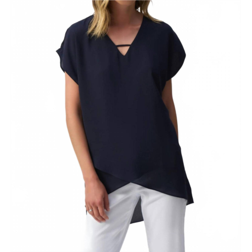 Joseph Ribkoff v-neck lightweight asymmetric top in midnight blue