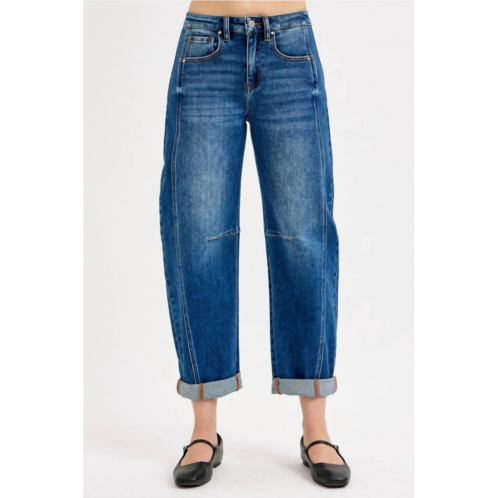 RISEN lennox high rise crop barrel cuffed jean in dark denim