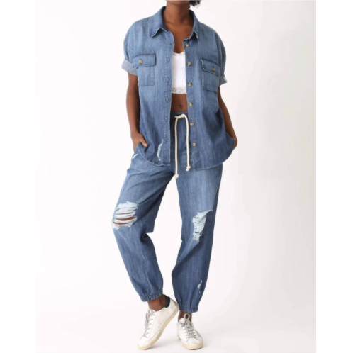 Electric & Rose camero short sleeve top in denim