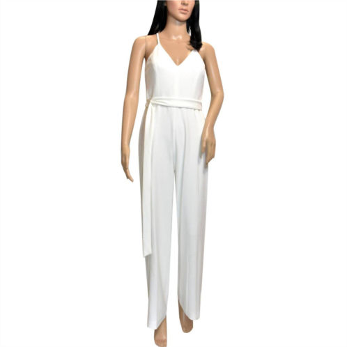 Bebe women back lace belted v-neck jumpsuit in white