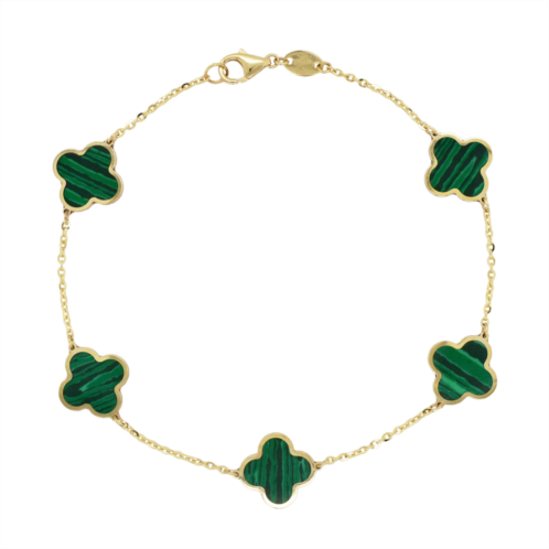 Italian Gold 14k yellow Gold clover bracelet -malachite