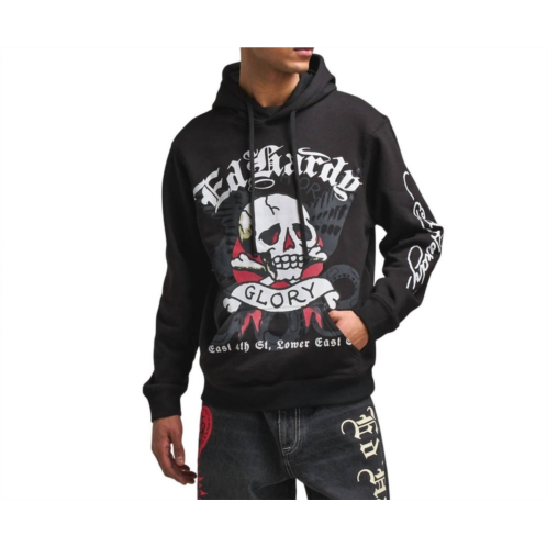 Ed Hardy dg skull fleece pullover hoodie in black