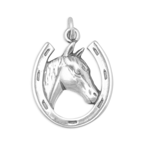 FASHNZFAB oxidized horse in horseshoe charm