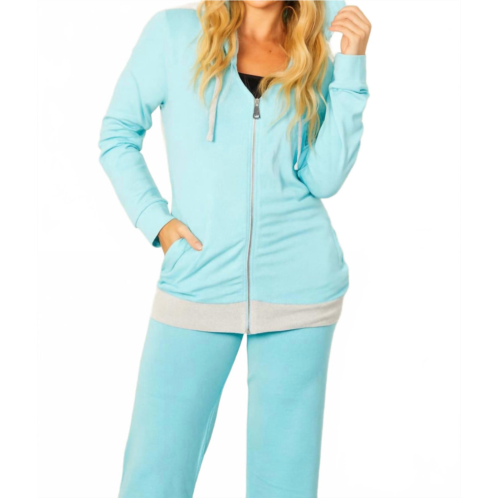 French kyss color block hoodie in aqua
