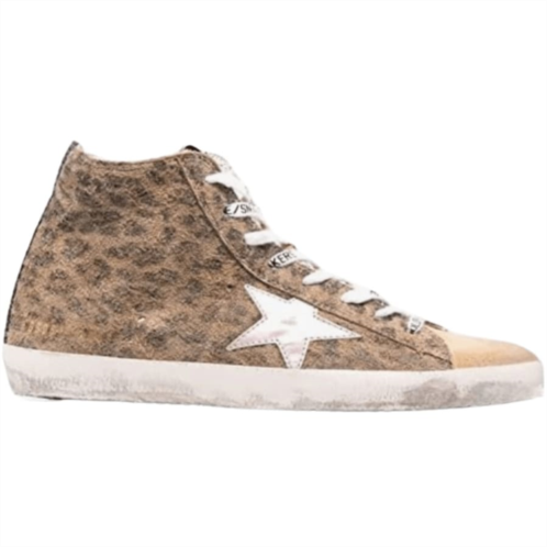 Golden Goose francy pink leather star and blue glitter heel tab womens sneakers