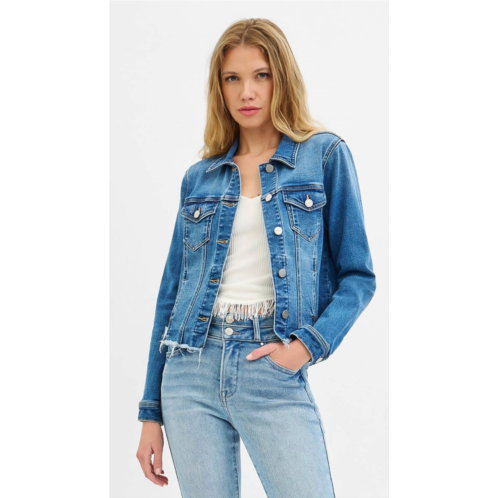 RISEN irregular frayed hem jean jacket in medium wash