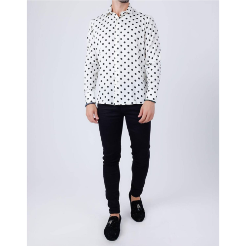BARABAS delhi polka dots long sleeve shirt in white