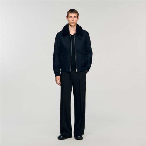 Sandro wool aviator jacket with shearling