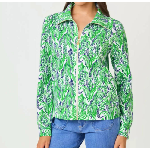 Lilly Pulitzer eleni zip-up sweatshirt in putting green Lilly of the valley