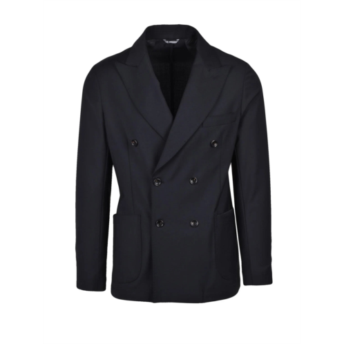 LES HOMMES black double-breasted wool polyester elastane jacket