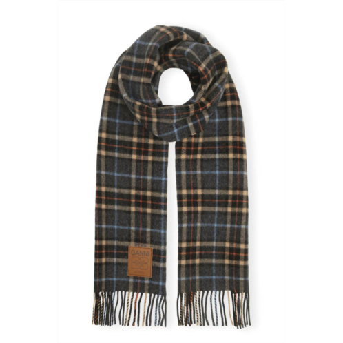 GANNI womens double face wool check scarf in grey