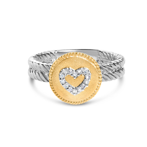 Haus of Brilliance 18k yellow gold plated .925 sterling silver diamond heart ring with satin finish