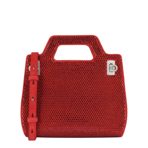 Salvatore Ferragamo wanda mini stain and strass top bag in red