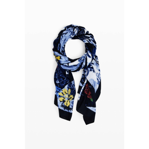 Desigual floral denim foulard scarf in blue multi