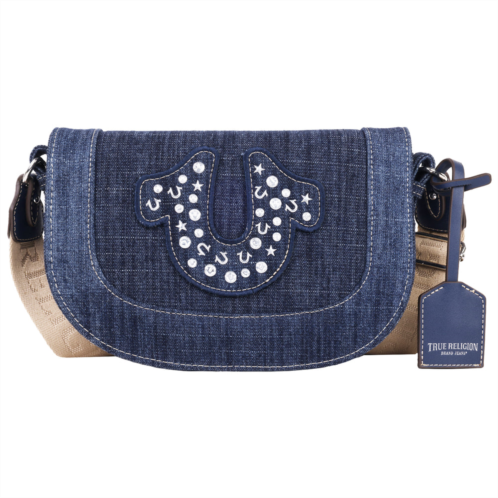 True Religion studded horseshoe denim flap bag
